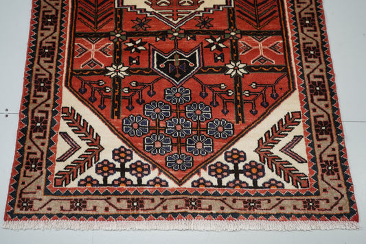 Persian Hamadan Red Wool Geometric Rug | Handmade | 162 x 108 cm