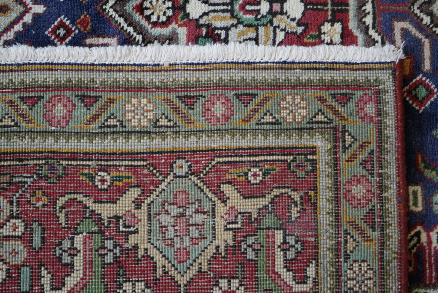 Vintage Persian Tabriz Navy Wool Floral Medallion Rug | Handmade | 296 x 209 cm