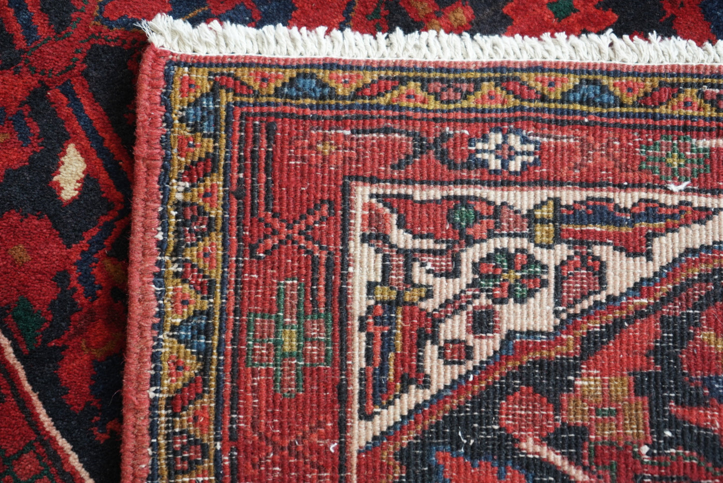 Vintage Persian Karaja Navy & Red Wool Geometric Runner Rug | Handmade | 218 x 80 cm