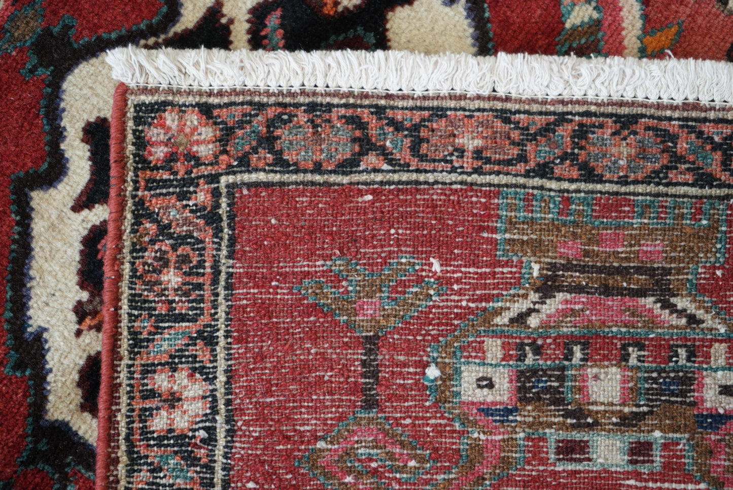 Vintage Persian Bakhtiari Red Wool Geometric Runner Rug | Handmade | 298 x 111 cm
