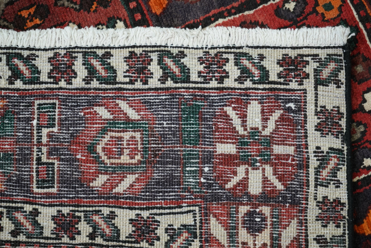 Handmade Persian Bakhtiari Garden Design Wool Rug | 288 x 204 cm | Red & Navy | Vintage