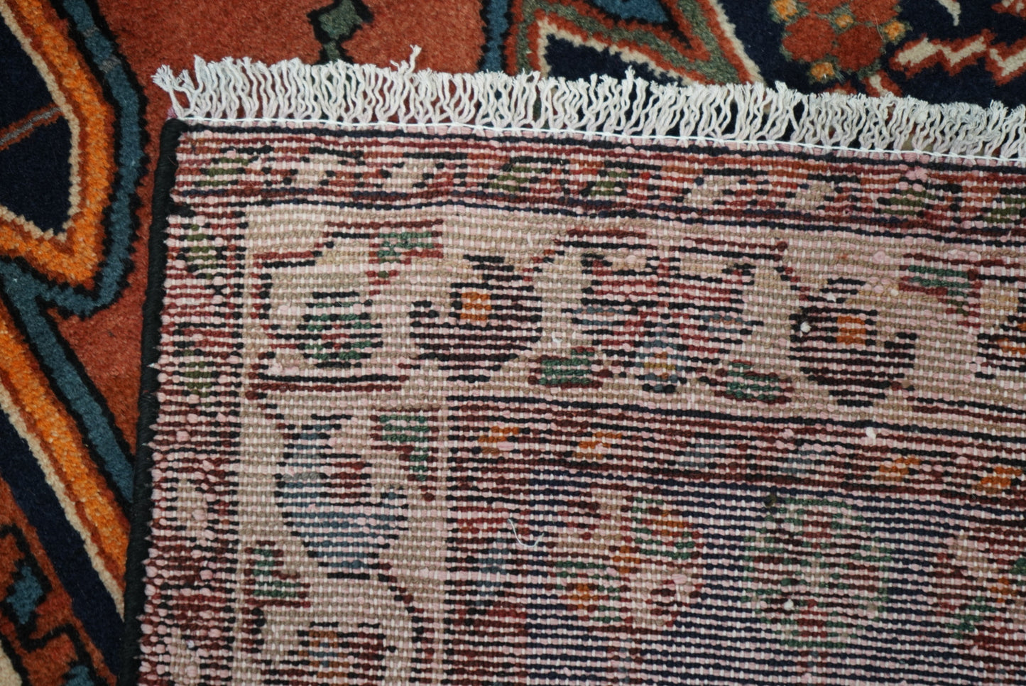 Vintage Persian Mazlagan Red & Navy Wool Geometric Rug | Handmade | 152 x 110 cm