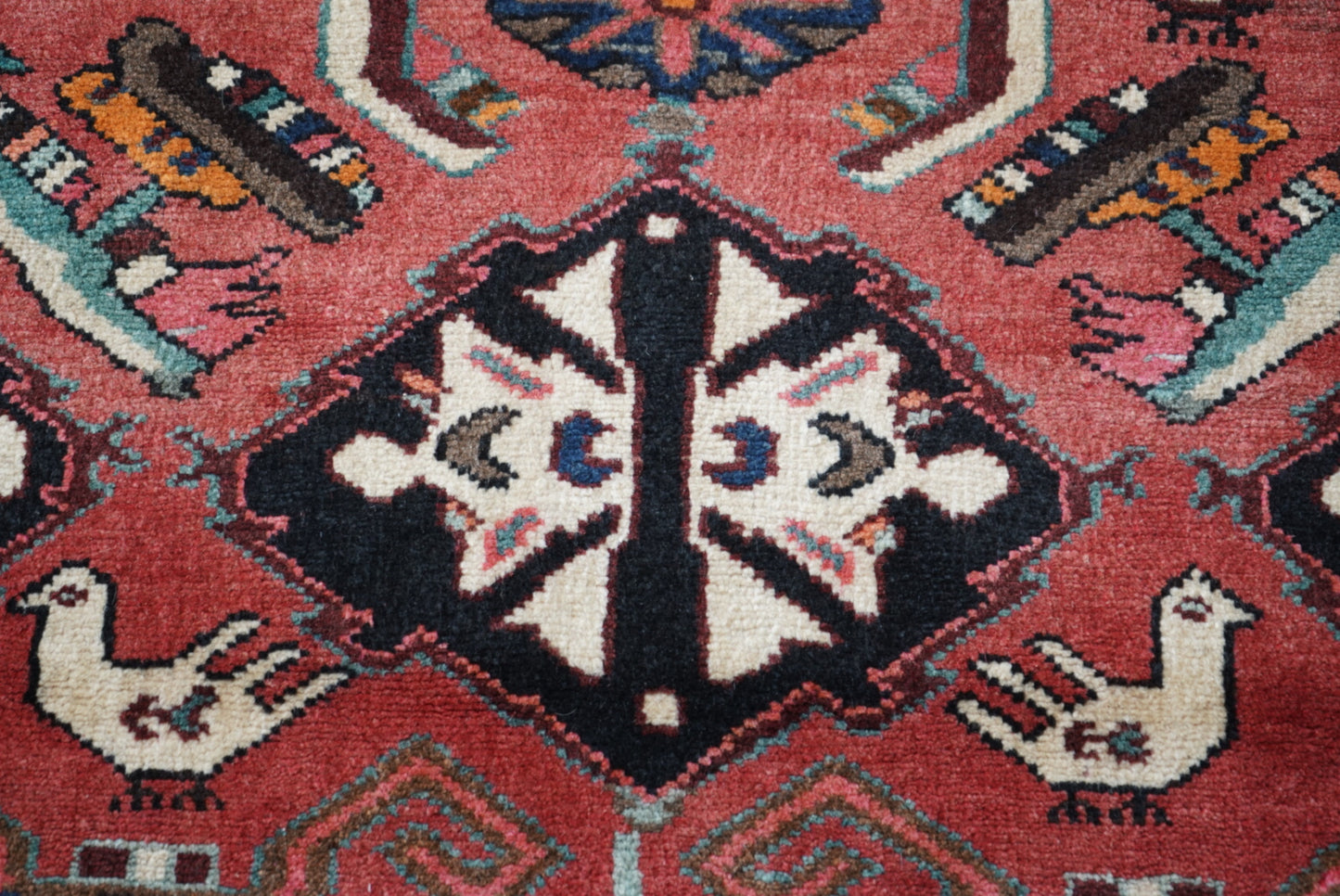 Vintage Persian Bakhtiari Red Wool Geometric Runner Rug | Handmade | 298 x 111 cm