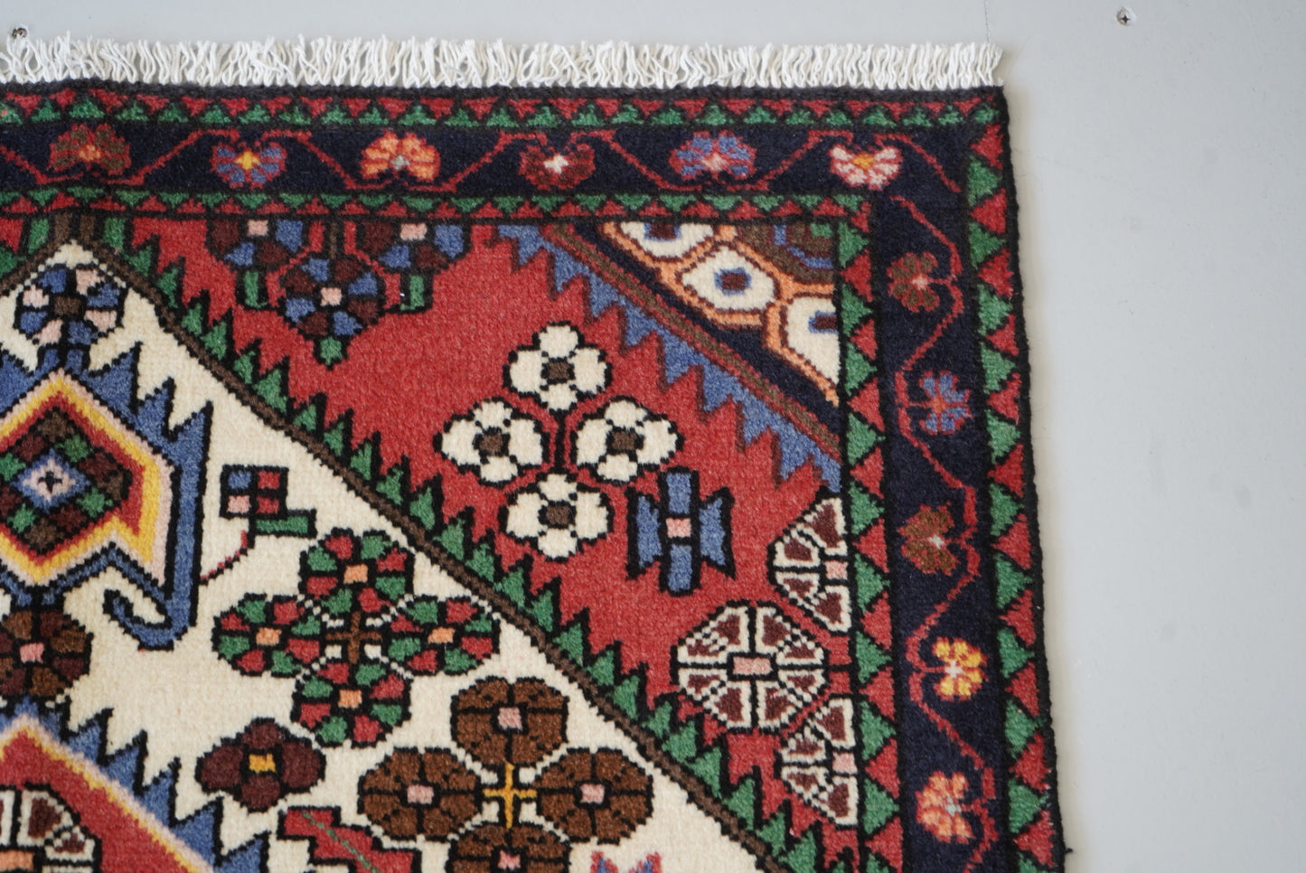 Persian Hamadan Red Wool Geometric Rug | Handmade | 144 x 105 cm