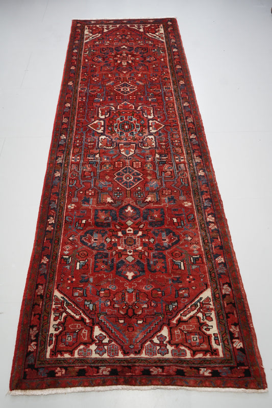 Vintage Persian Ahar Red Wool Runner Rug | Handmade | 340 x 110 cm