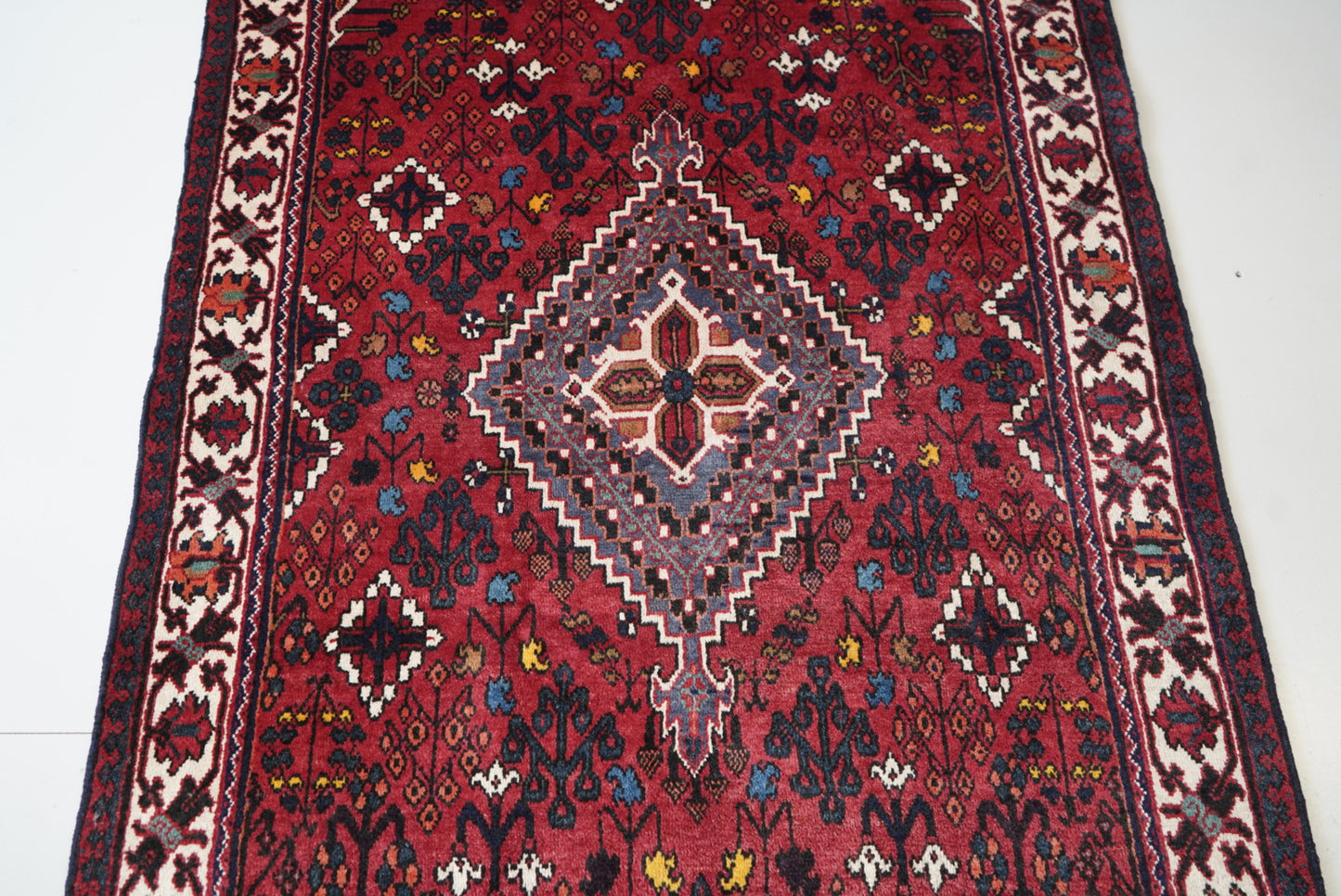 Vintage Persian Joshaghan Red Wool Geometric Rug | Handmade | 210 x 130 cm