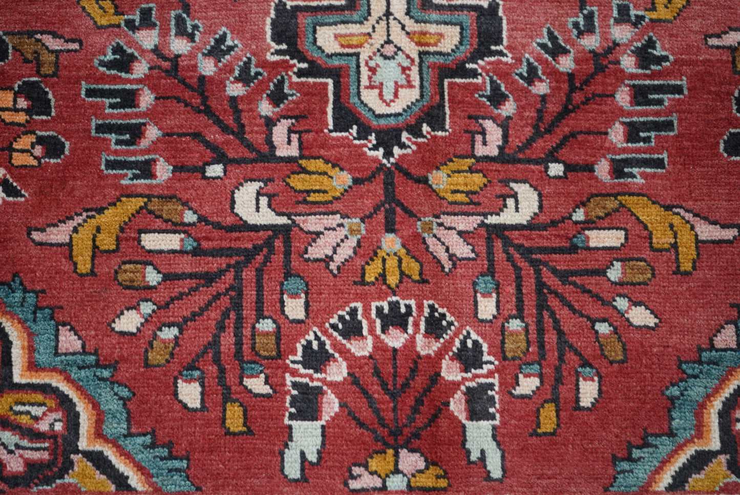 Vintage Persian Lilian Red Wool Geometric Rug | Handmade | 148 x 116 cm