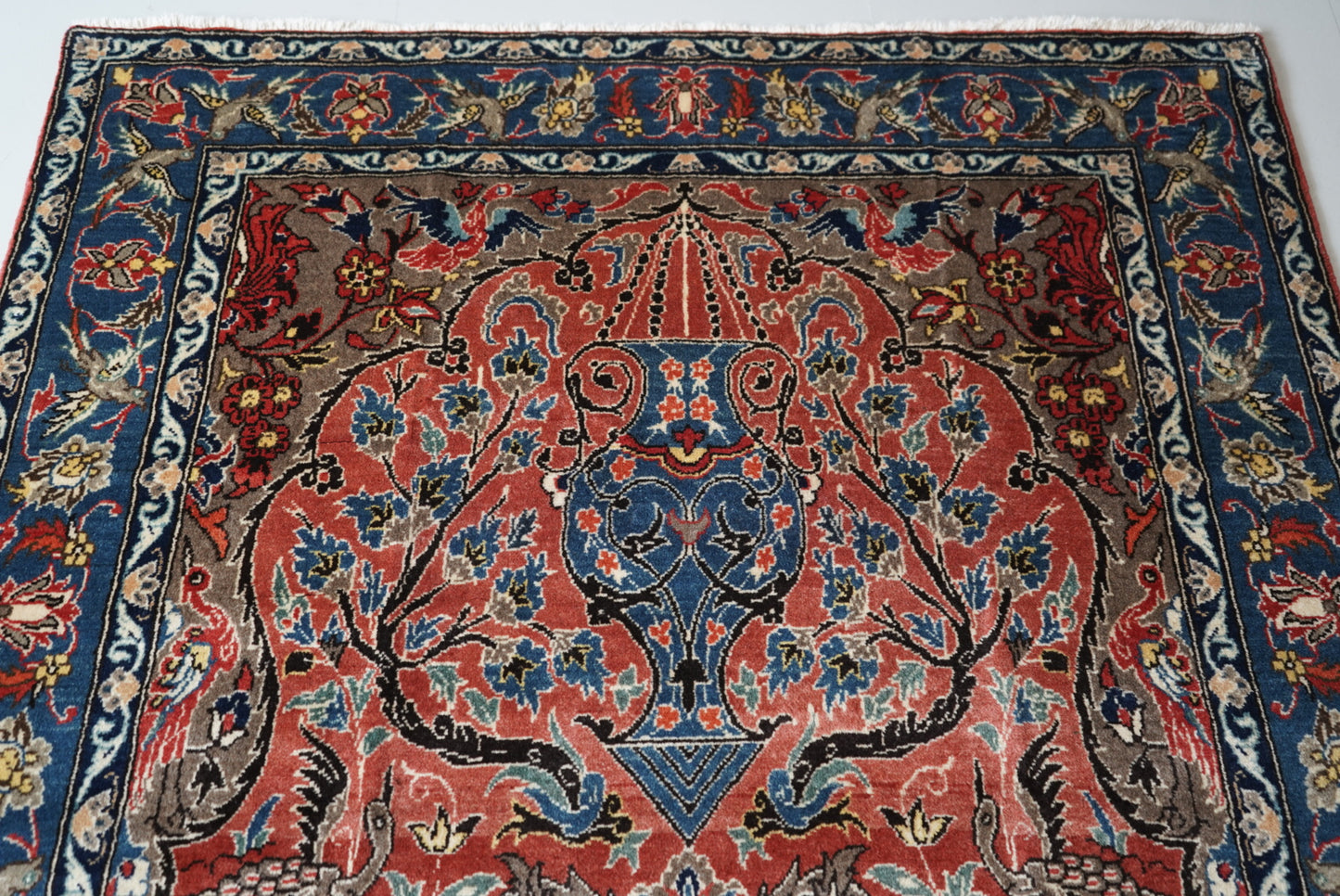 Vintage Persian Isfahan Red Wool Tree of Life Rug | Handmade | 252 x 150 cm