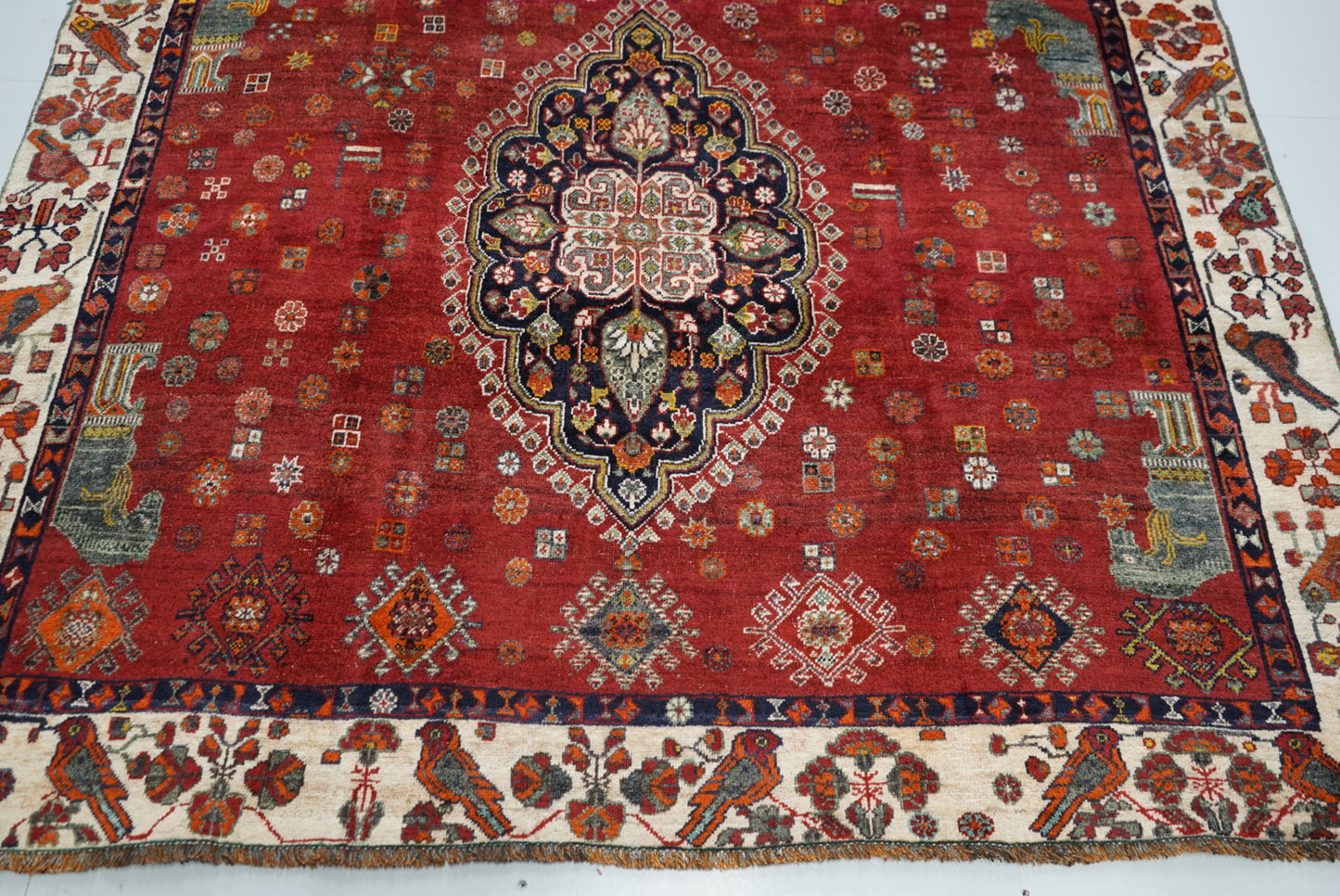 Vintage Persian Shiraz Red Wool Rug | Handmade | 302 x 211 cm