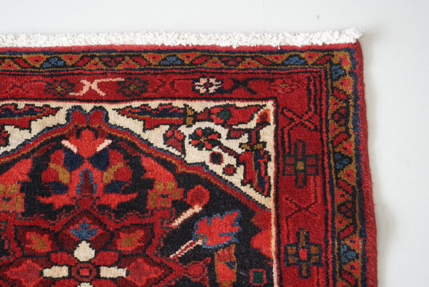 Vintage Persian Karaja Navy & Red Wool Geometric Runner Rug | Handmade | 218 x 80 cm