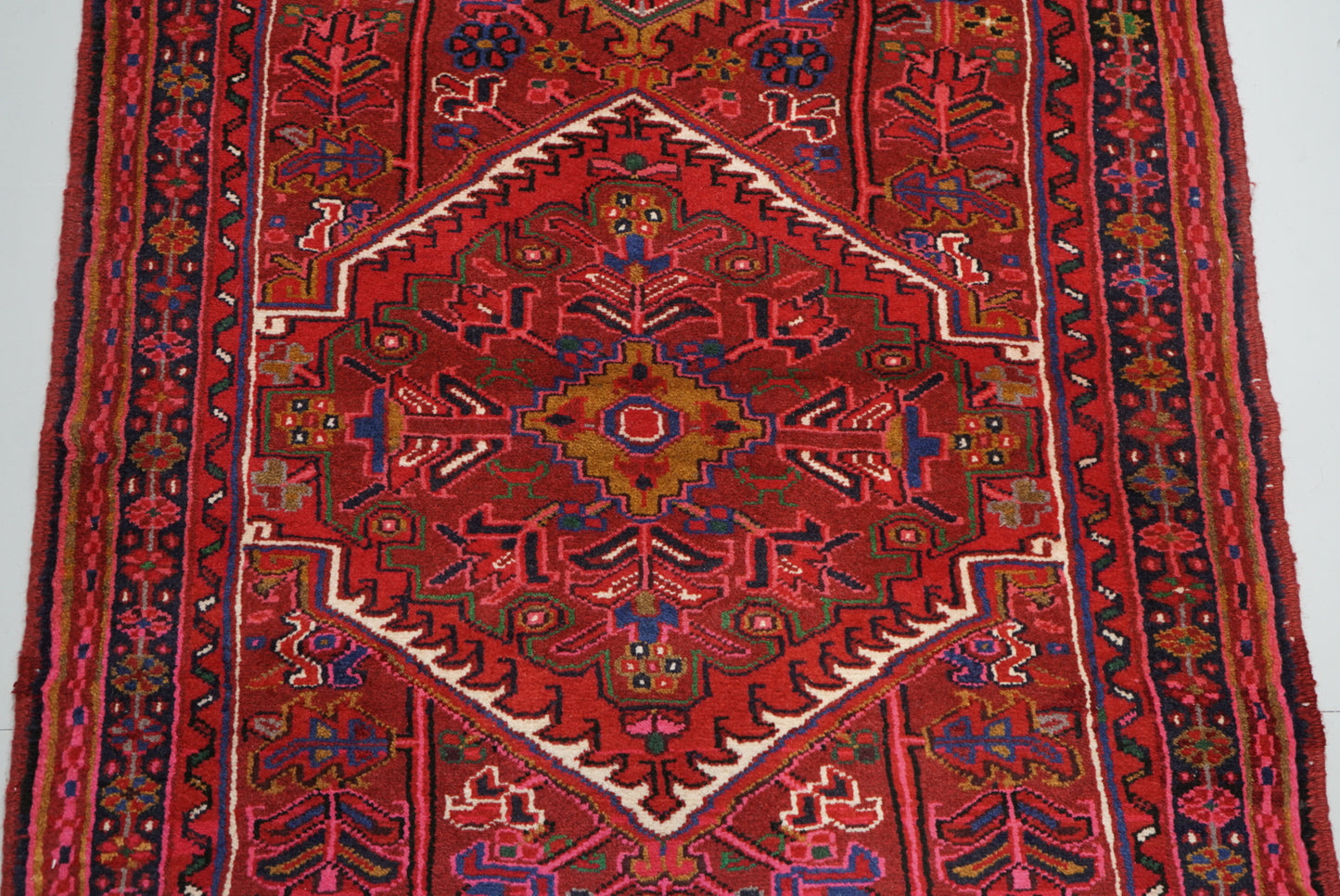 Vintage Persian Ahar Red Wool Runner Rug | Handmade | 197 x 93 cm