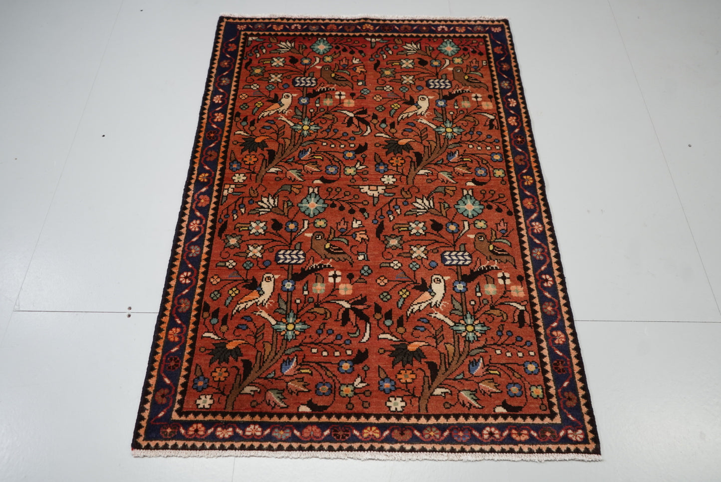Persian Hamadan Red Wool Geometric Rug | Handmade | 150 x 105 cm