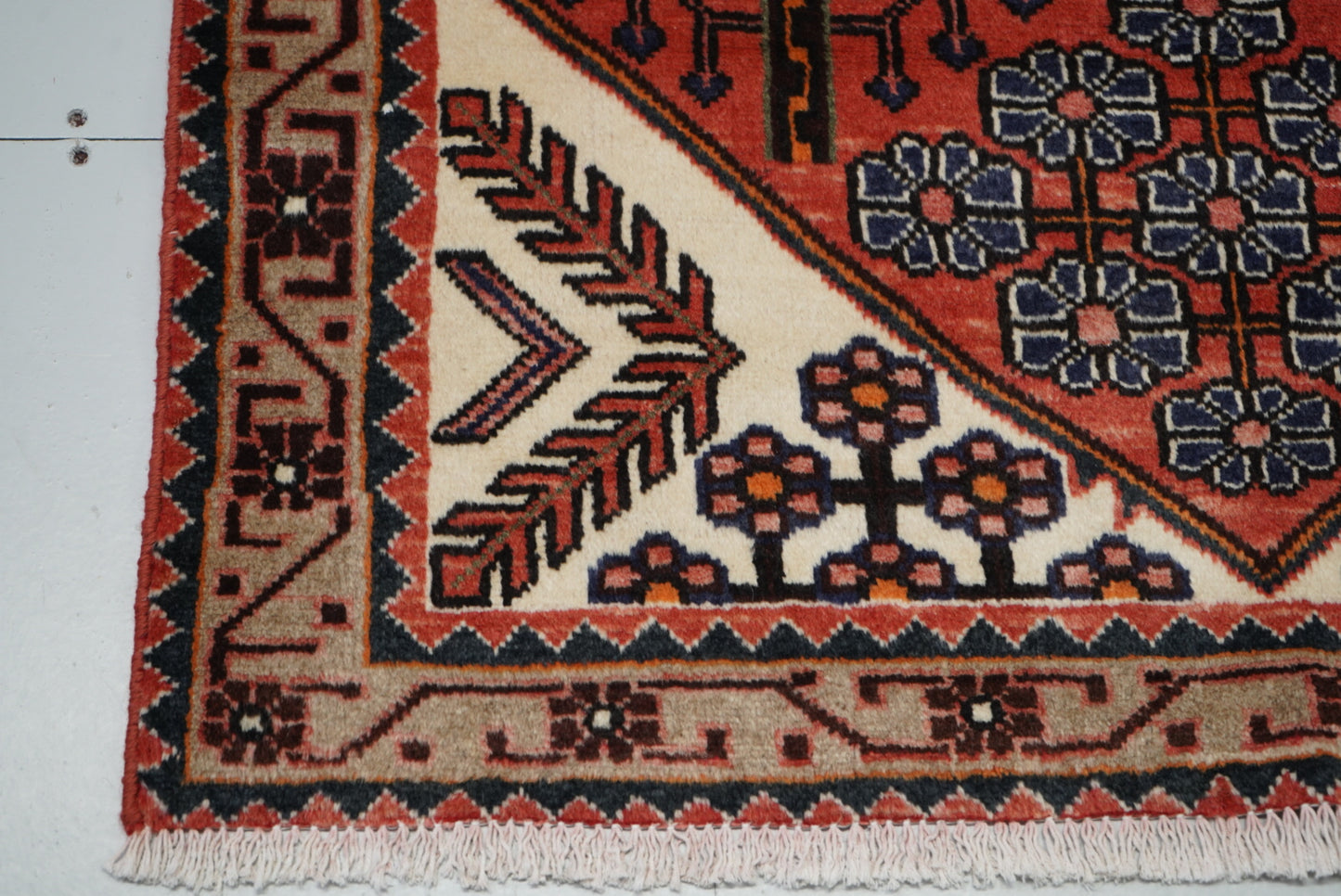 Persian Hamadan Red Wool Geometric Rug | Handmade | 162 x 108 cm