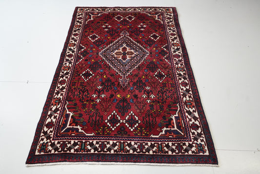 Vintage Persian Joshaghan Red Wool Geometric Rug | Handmade | 210 x 130 cm