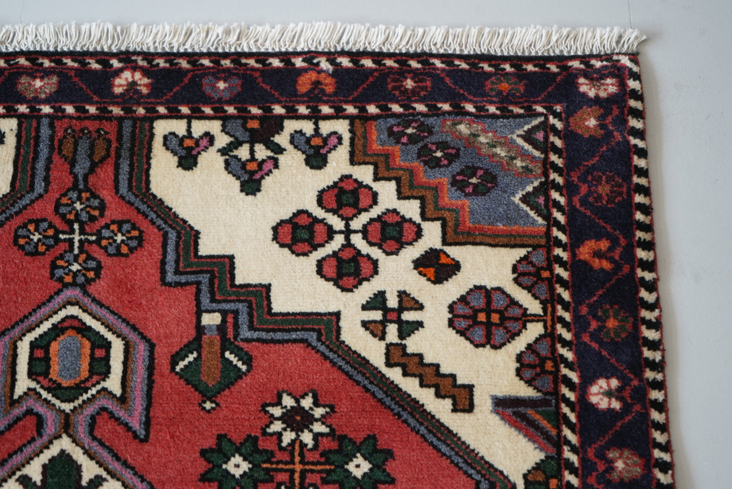 Persian Hamadan Red Wool Geometric Rug | Handmade | 152 x 107 cm