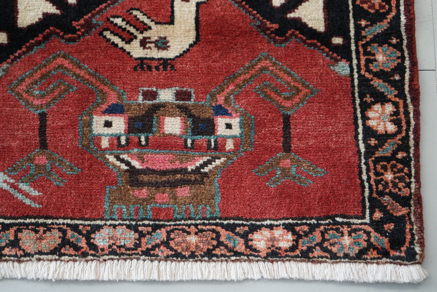 Vintage Persian Bakhtiari Red Wool Geometric Runner Rug | Handmade | 298 x 111 cm