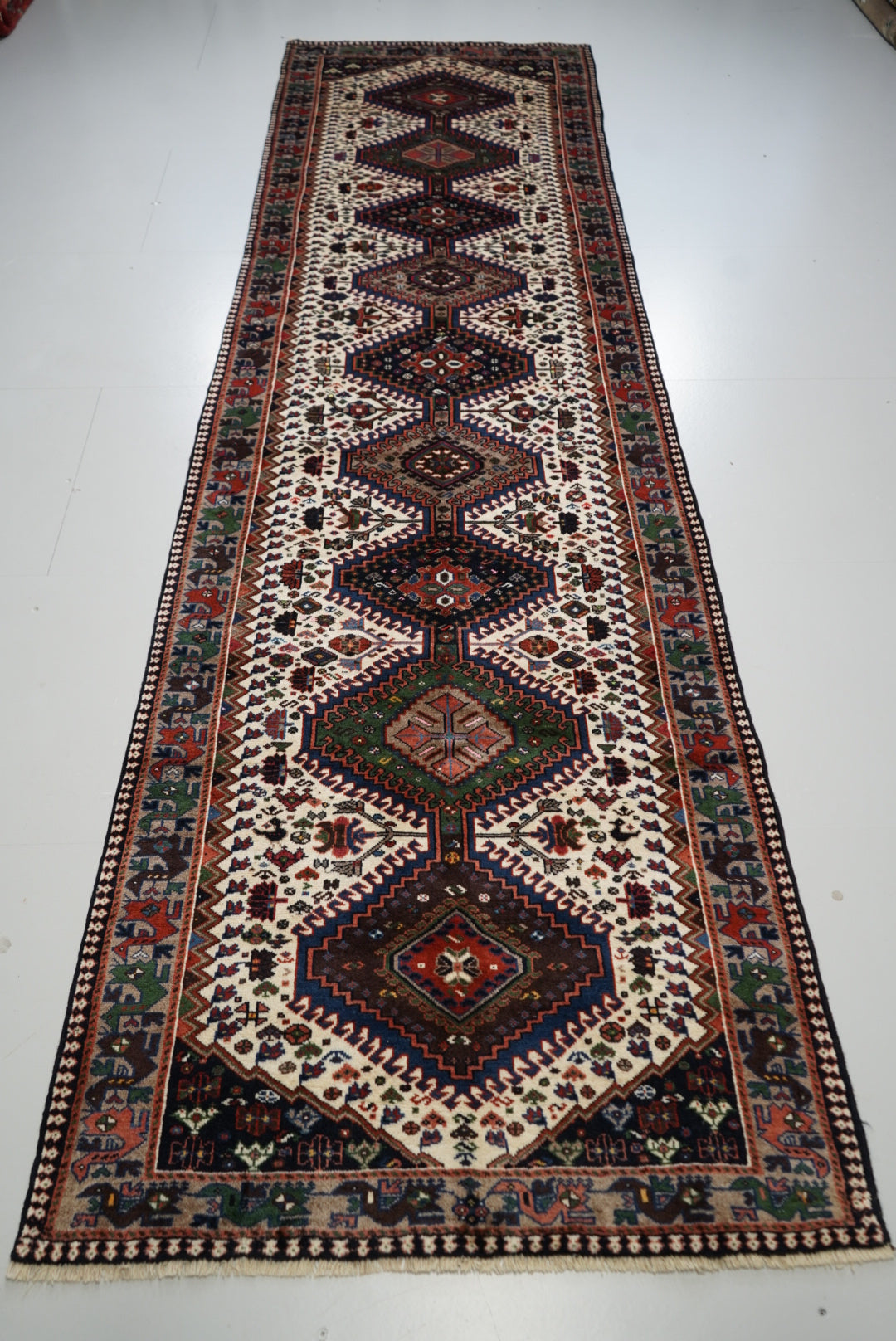 Handmade Vintage Oriental Runner Rug 380 x 110 cm Wool Hallway Carpet