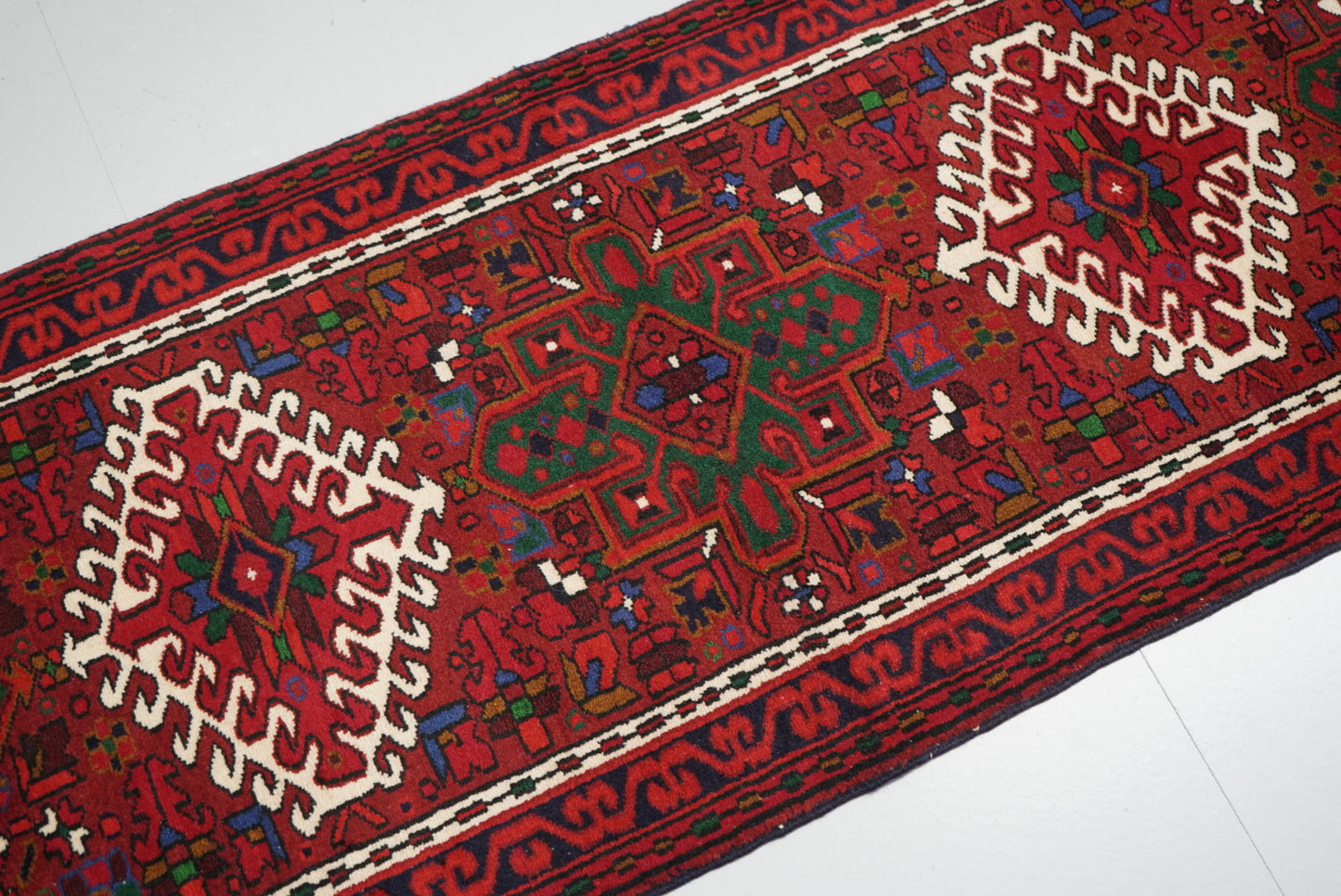 Vintage Persian Ahar Red Wool Geometric Runner Rug | Handmade | 200 x 72 cm