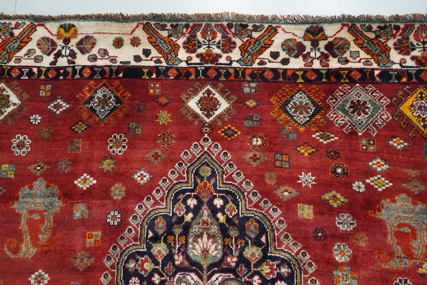 Vintage Persian Shiraz Red Wool Rug | Handmade | 302 x 211 cm