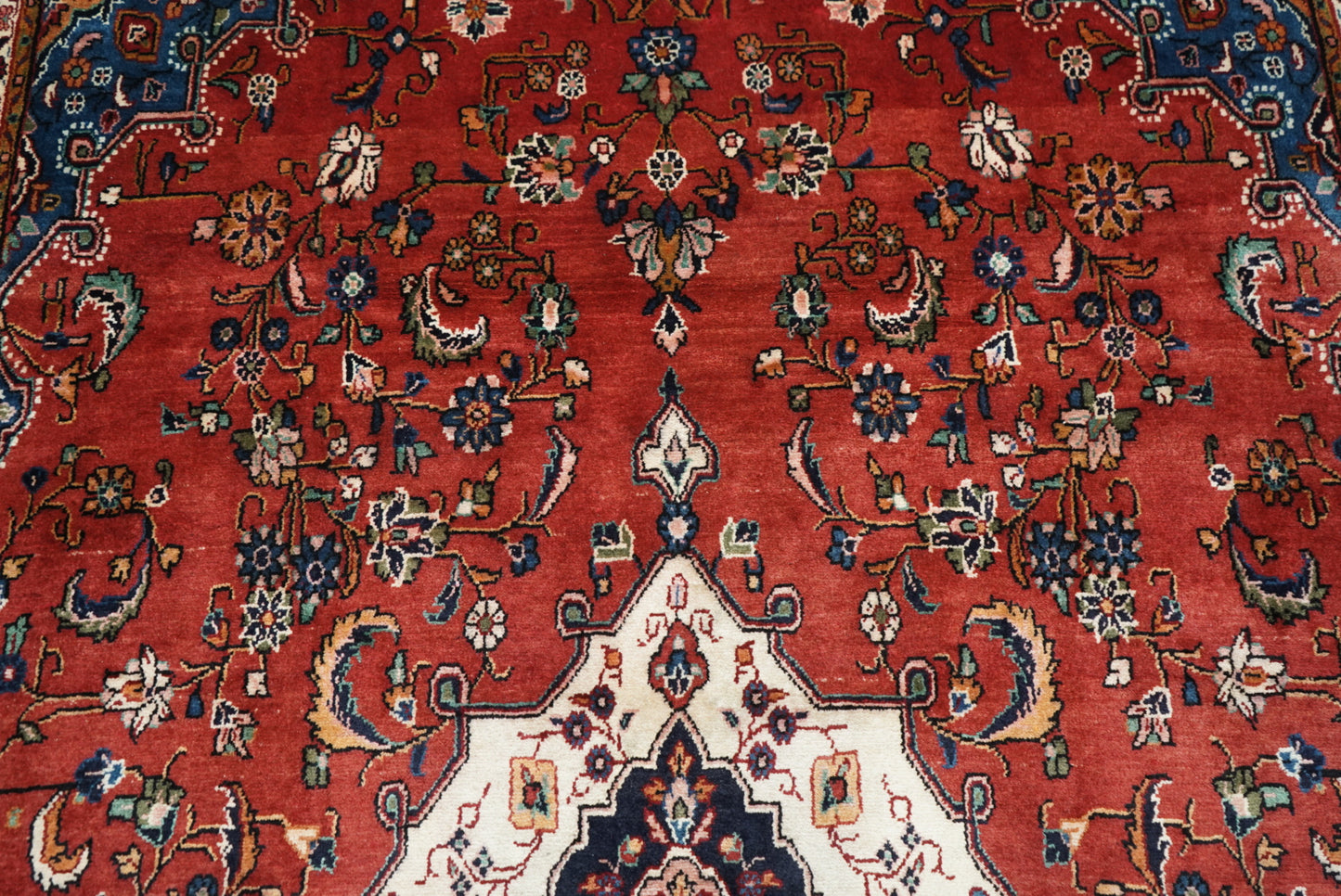 Vintage Persian Bibikabad Red Wool Floral Medallion Rug | Handmade | 333 x 217 cm