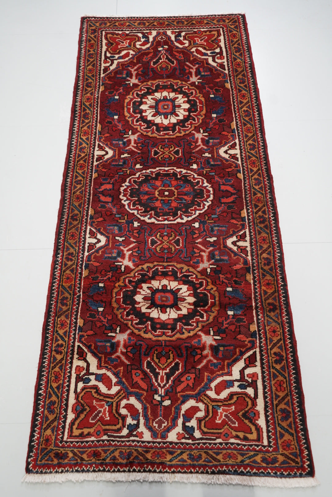Handmade Vintage Wool Runner Rug Traditional Medallion Hallway Carpet 208 x 86 cm