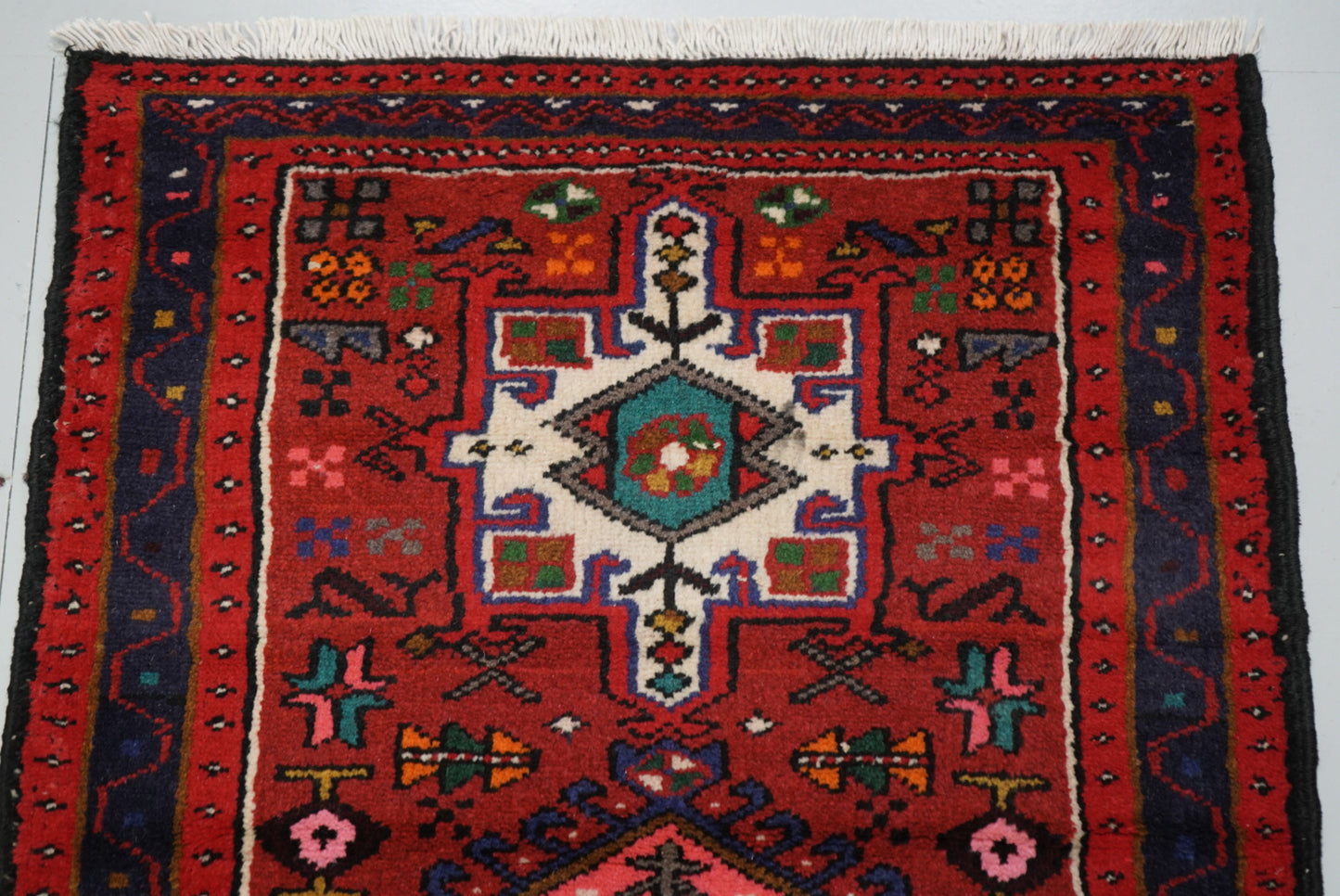 Vintage Persian Karaja Red Wool Runner Rug | Handmade | 320 x 80 cm