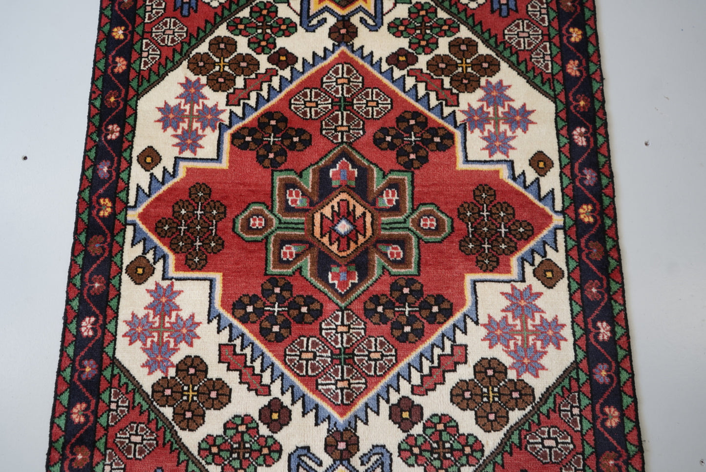 Persian Hamadan Red Wool Geometric Rug | Handmade | 144 x 105 cm