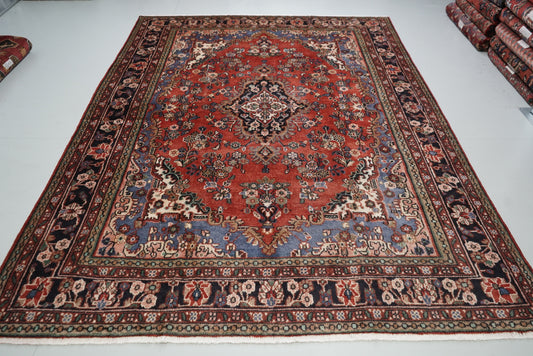Vintage Persian Bibikabad Red Wool Floral Medallion Rug | Handmade | 295 x 217 cm