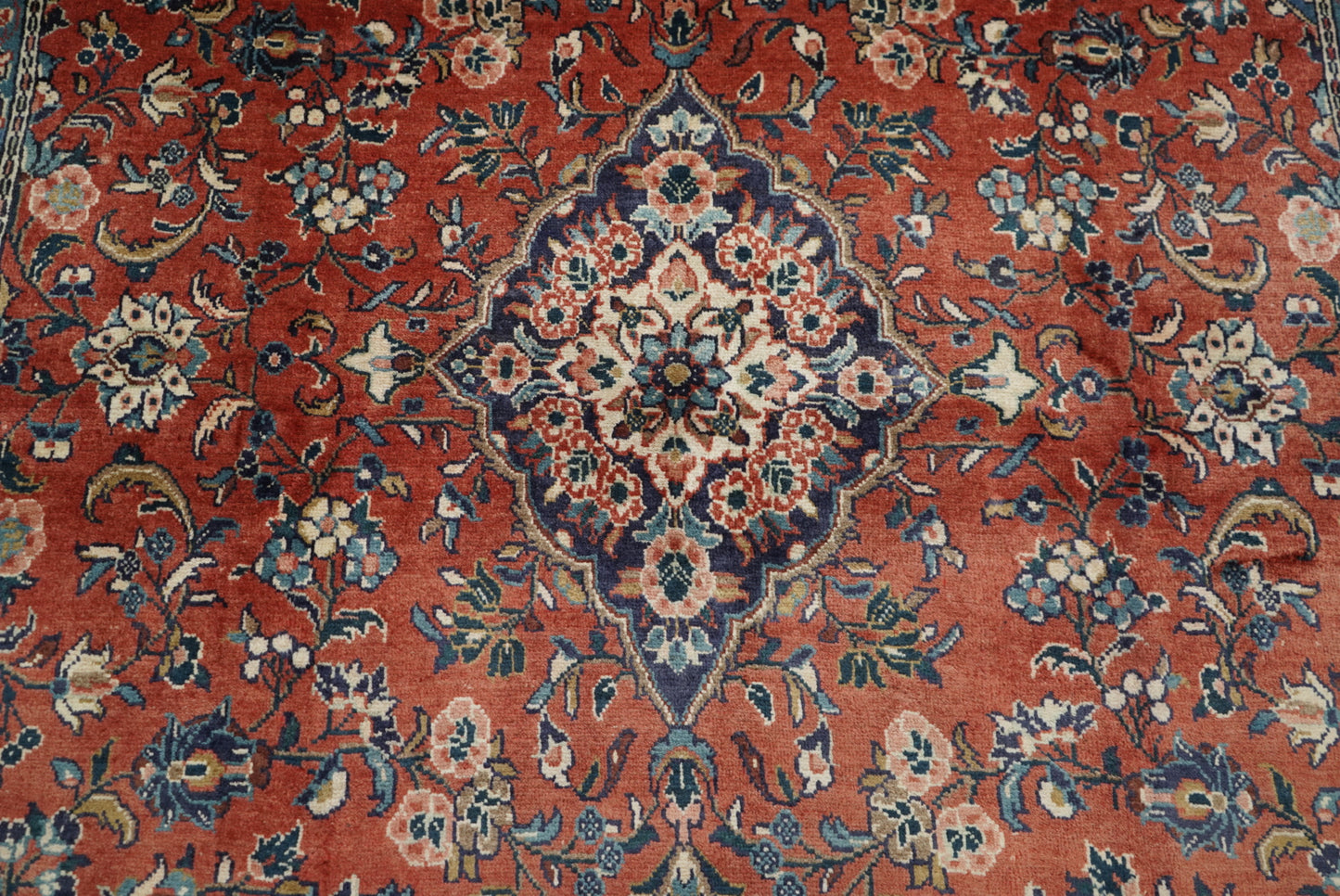 Vintage Persian Mahal Red Wool Floral Medallion Rug | Handmade | 324 x 218 cm