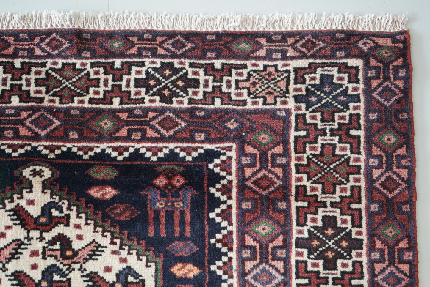 Persian Hamadan Navy Wool Geometric Rug | Handmade | 148 x 101 cm