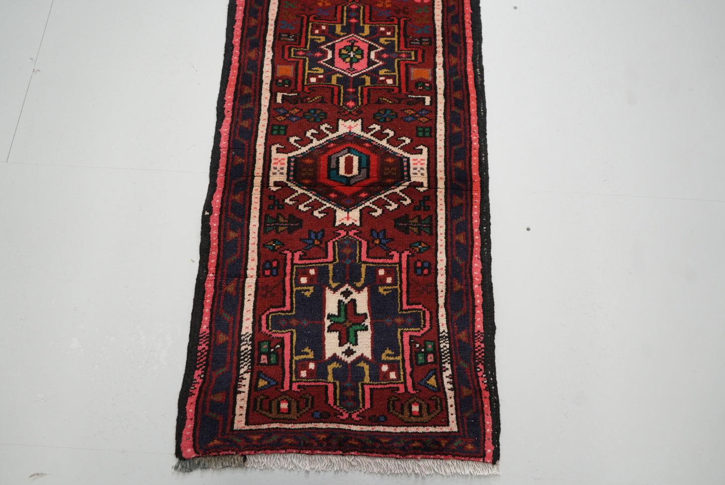 Vintage Persian Karaja Red Wool Runner Rug | Handmade | 240 x 62 cm
