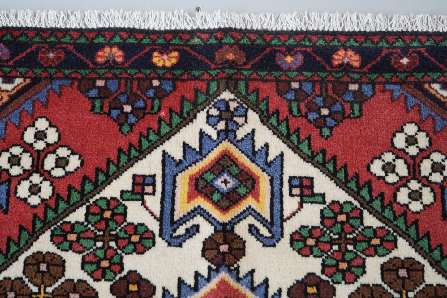 Persian Hamadan Red Wool Geometric Rug | Handmade | 144 x 105 cm