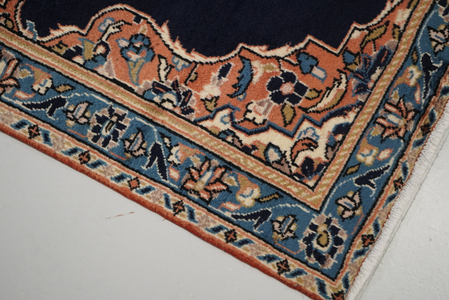 Vintage Persian Kashan Navy Wool Rug | Handmade | 123 x 74 cm