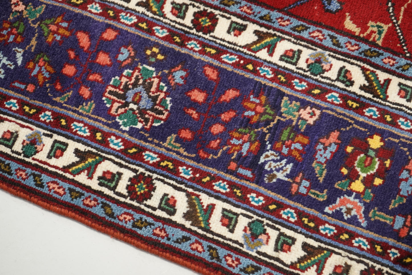 Handmade Persian Tabriz Floral Wool Rug | 297 x 209 cm | Red & Navy | Vintage