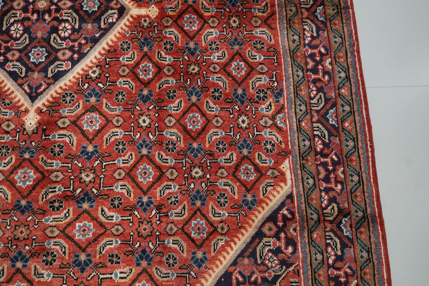 Vintage Persian Mahal Red Wool Floral Medallion Rug | Handmade | 300 x 207 cm