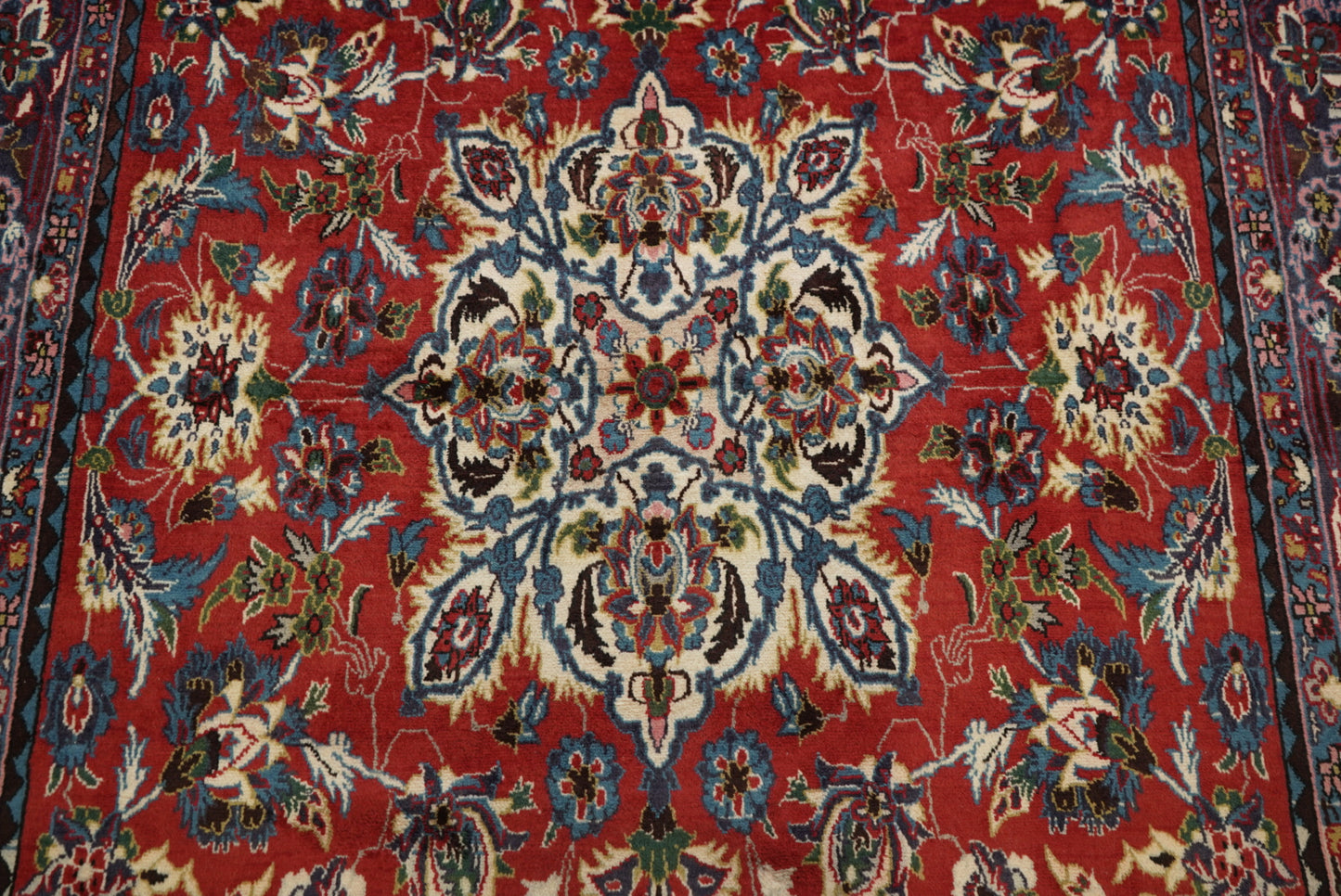 Vintage Handmade Wool Oriental Rug Red Medallion Floral Carpet 345 x 208 cm