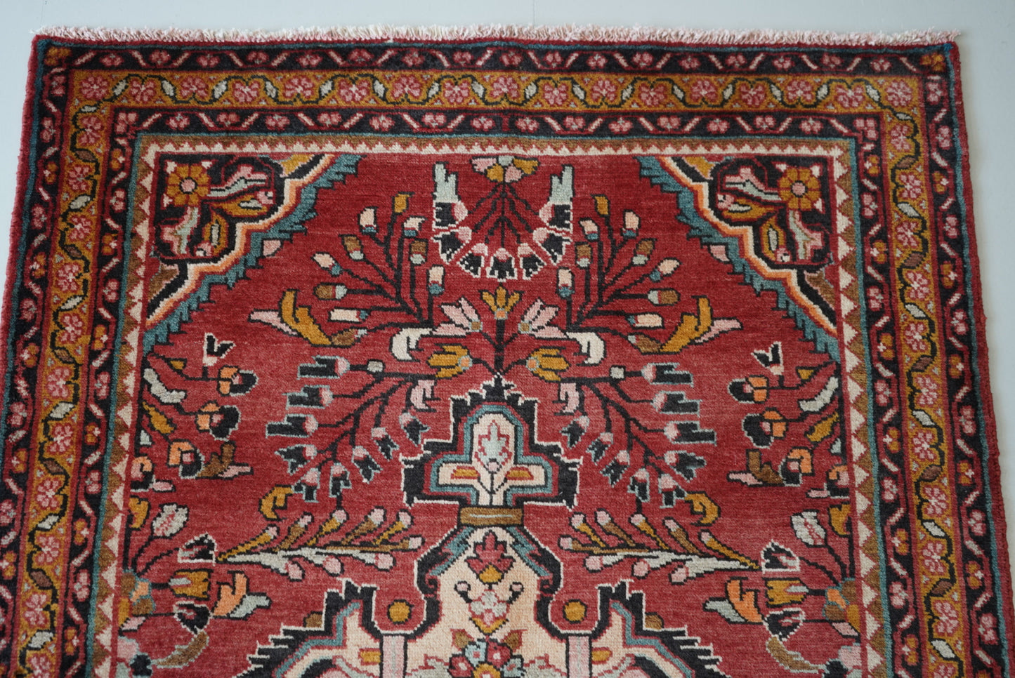 Vintage Persian Lilian Red Wool Geometric Rug | Handmade | 148 x 116 cm