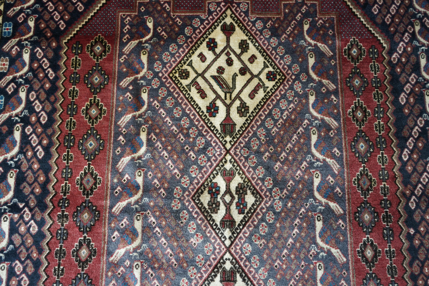 Vintage Persian Sirjan Red Wool Geometric Rug | Handmade | 220 x 160 cm