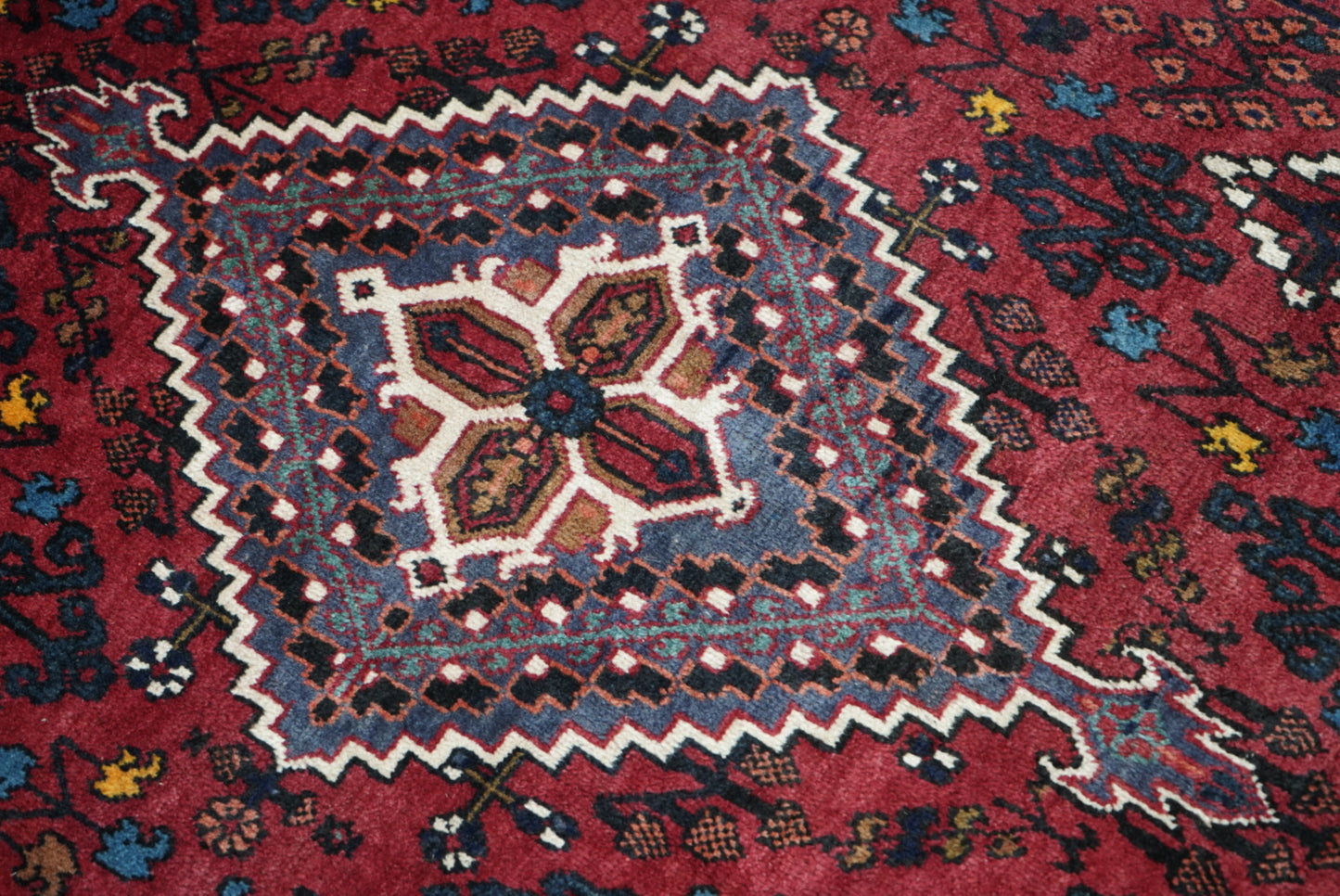 Vintage Persian Joshaghan Red Wool Geometric Rug | Handmade | 210 x 130 cm