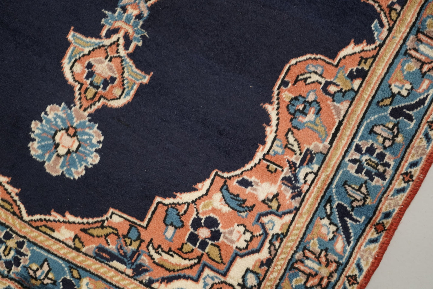 Vintage Persian Kashan Navy Wool Rug | Handmade | 123 x 74 cm