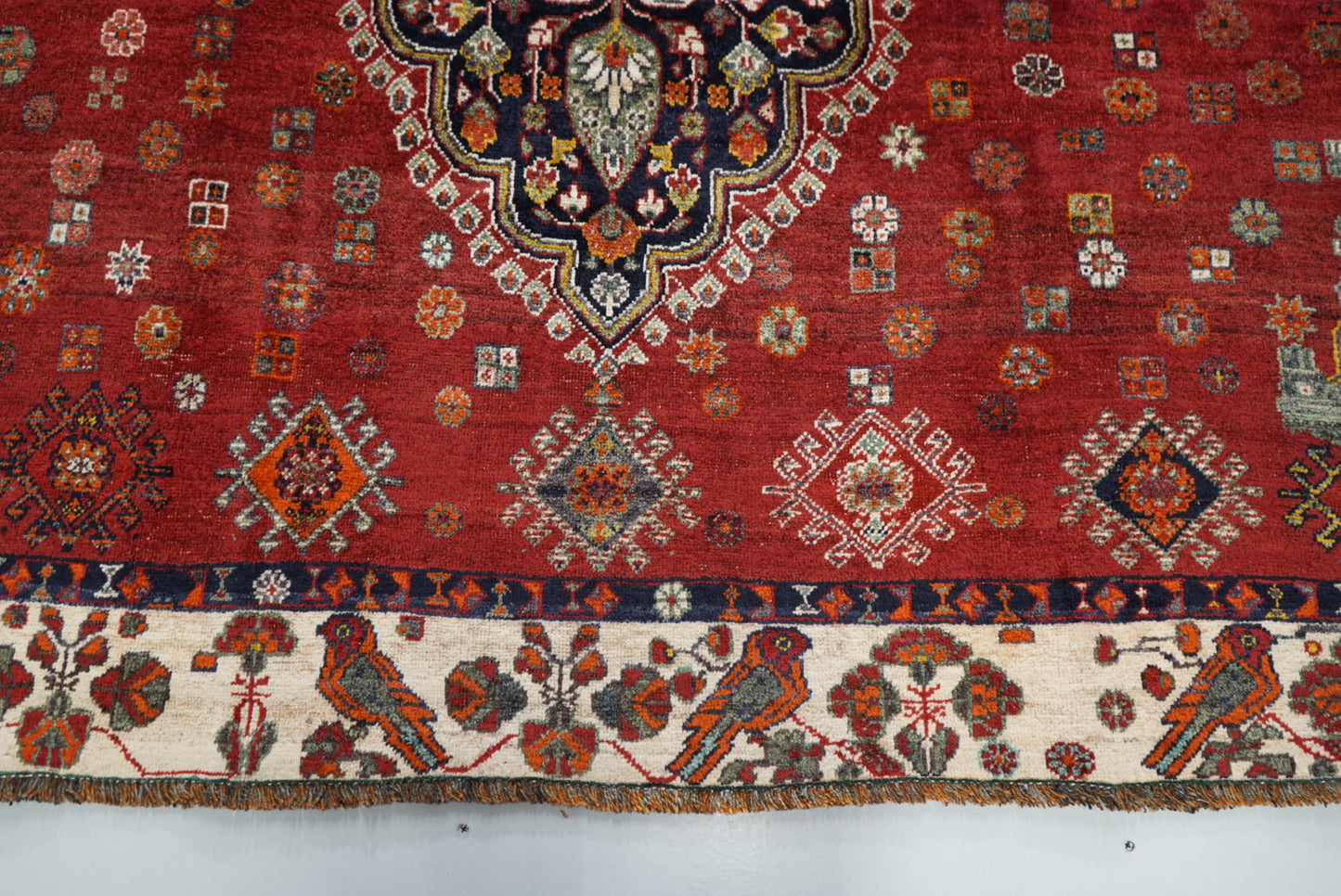 Vintage Persian Shiraz Red Wool Rug | Handmade | 302 x 211 cm