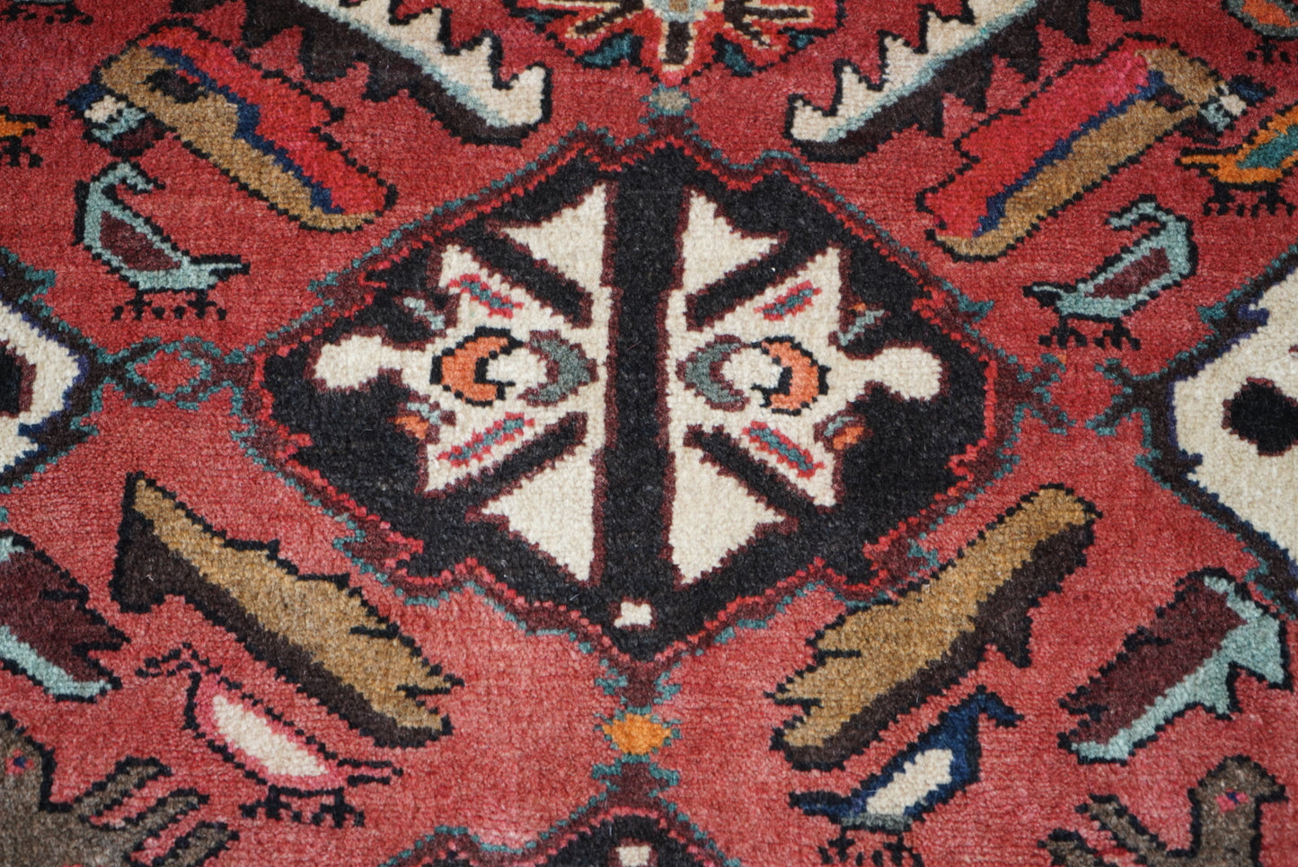 Vintage Persian Bakhtiari Red Wool Geometric Runner Rug | Handmade | 298 x 111 cm