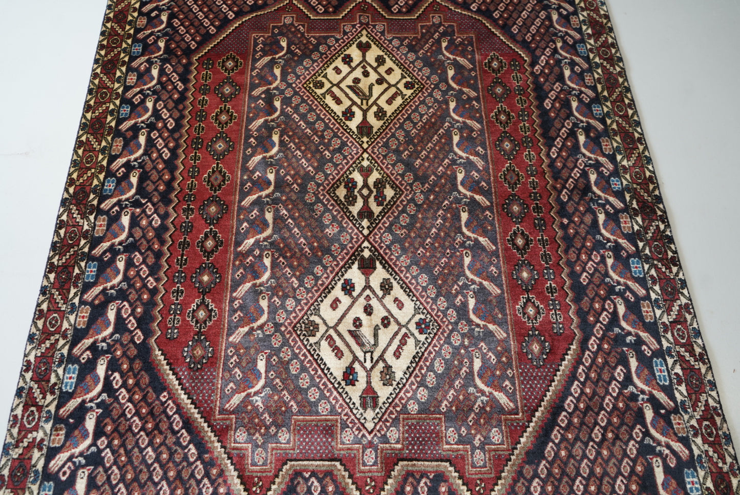 Vintage Persian Sirjan Red Wool Geometric Rug | Handmade | 220 x 160 cm