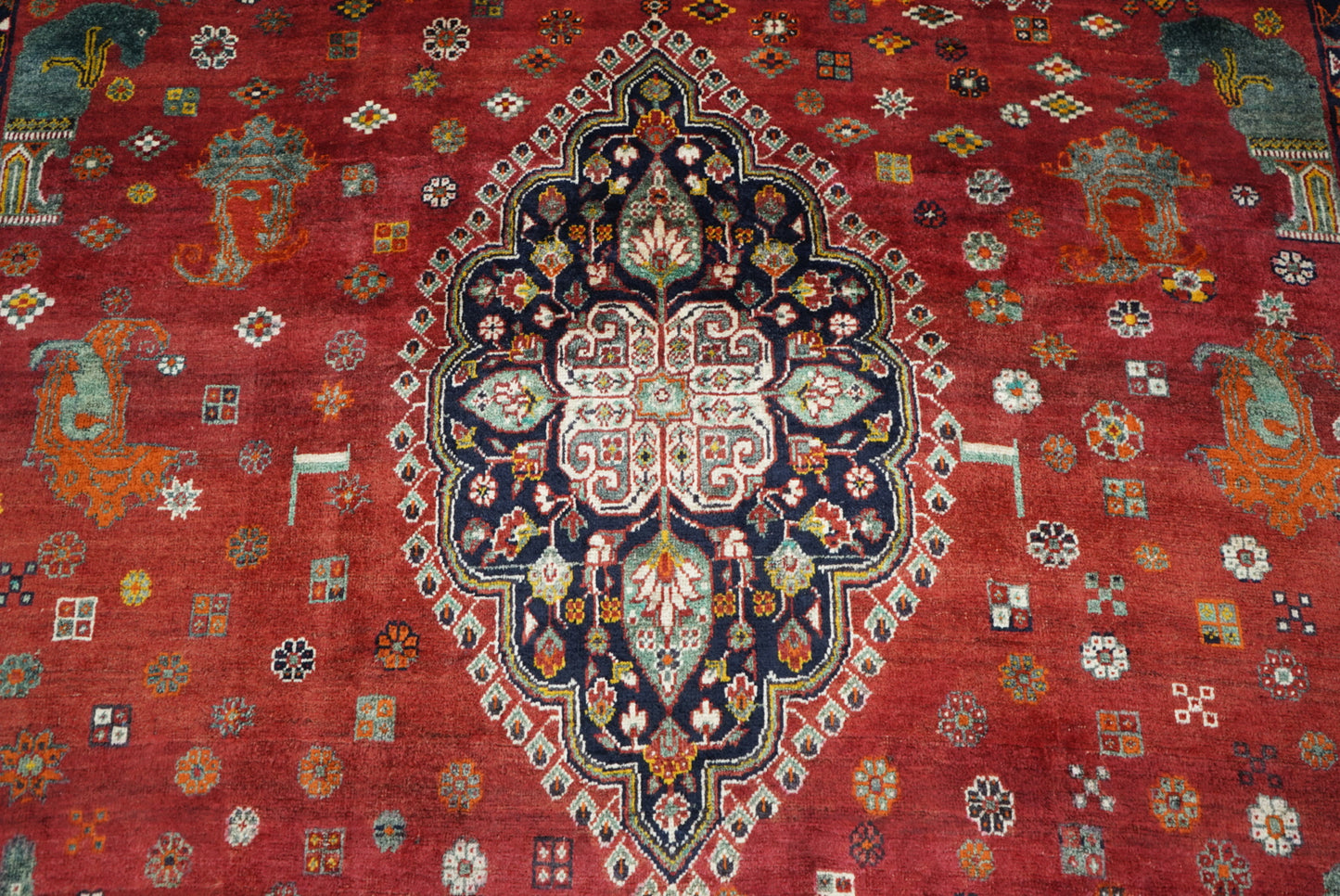 Vintage Persian Shiraz Red Wool Rug | Handmade | 302 x 211 cm