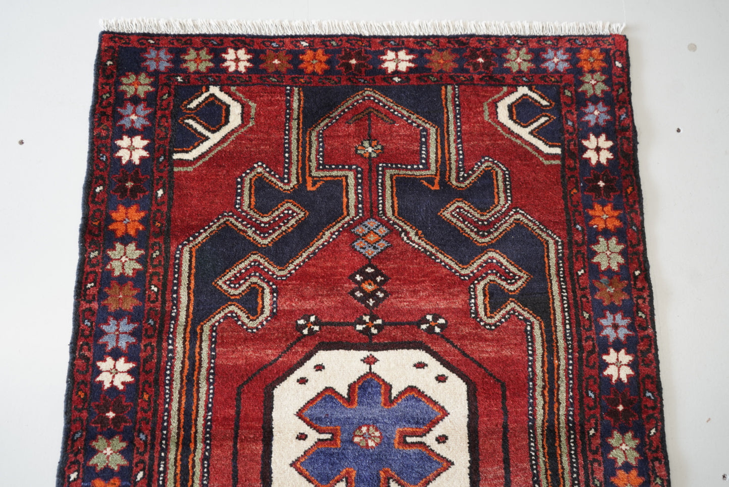 Persian Hamadan Red Wool Geometric Rug | Handmade | 145 x 100 cm