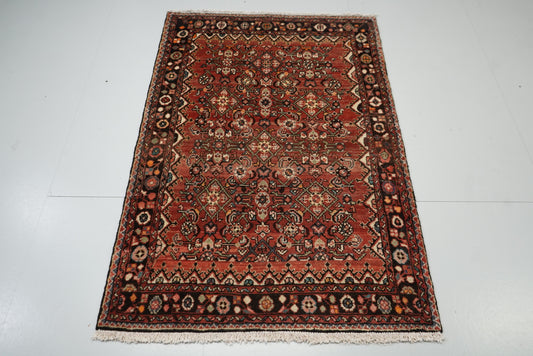 Vintage Persian Hamadan Red Wool All-Over Floral Rug | Handmade | 153 x 104 cm