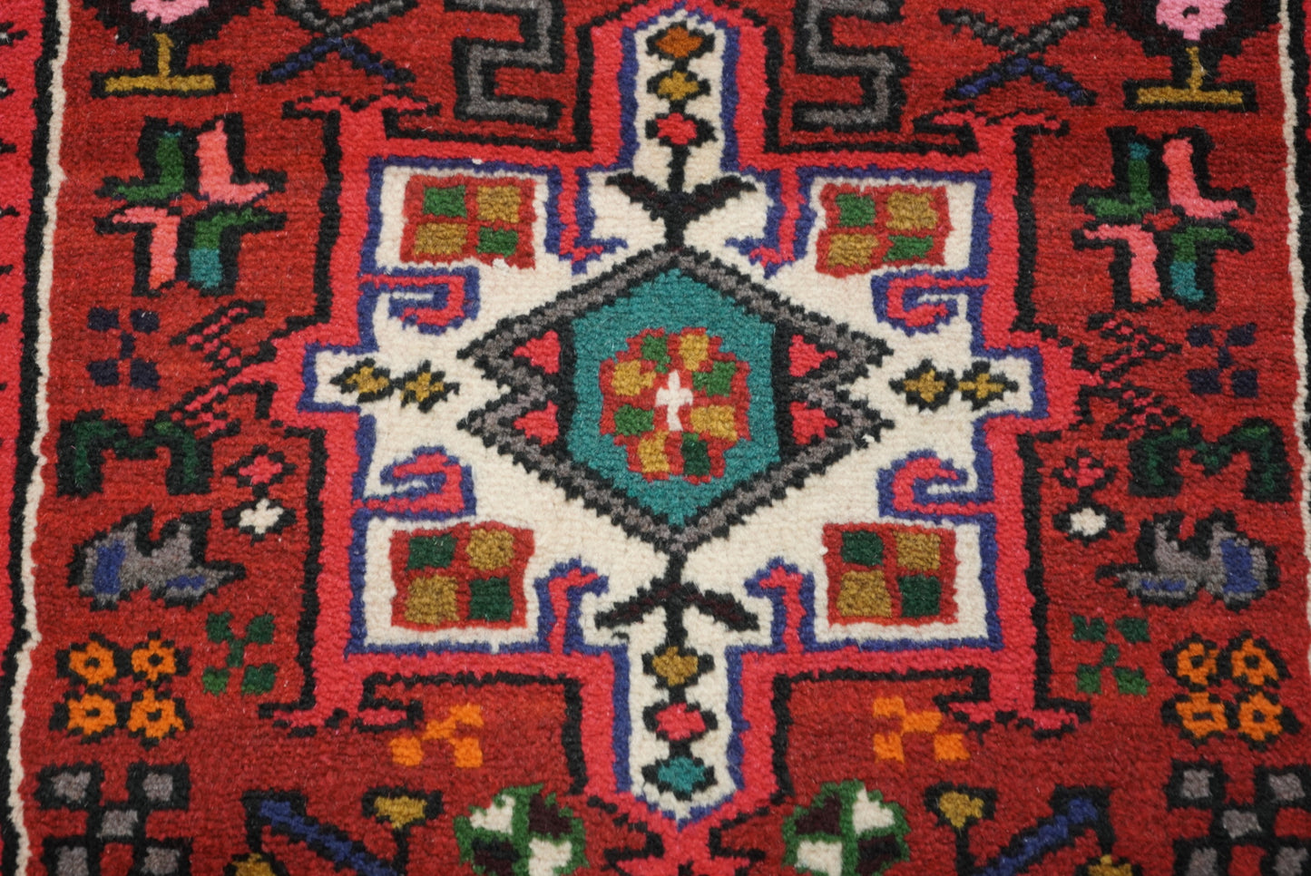 Vintage Persian Karaja Red Wool Runner Rug | Handmade | 320 x 80 cm