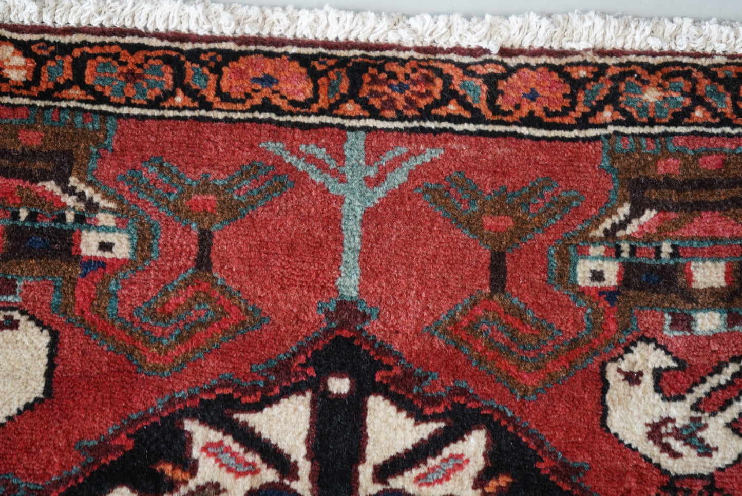 Vintage Persian Bakhtiari Red Wool Geometric Runner Rug | Handmade | 298 x 111 cm
