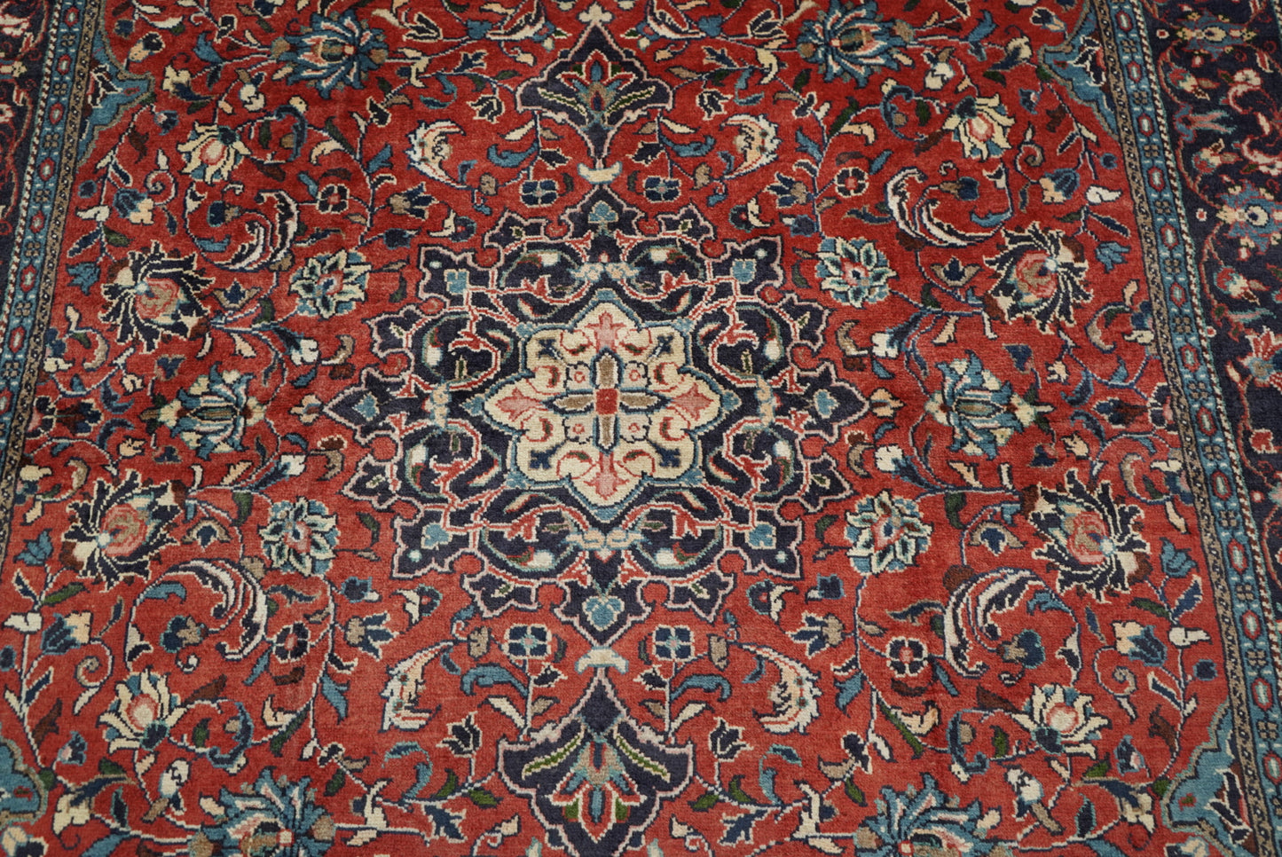 Vintage Persian Mahal Red Wool Floral Medallion Rug | Handmade | 318 x 214 cm