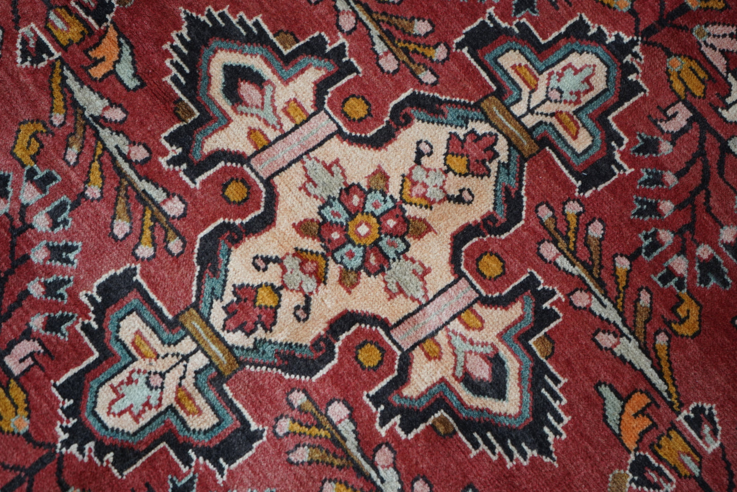 Vintage Persian Lilian Red Wool Geometric Rug | Handmade | 148 x 116 cm
